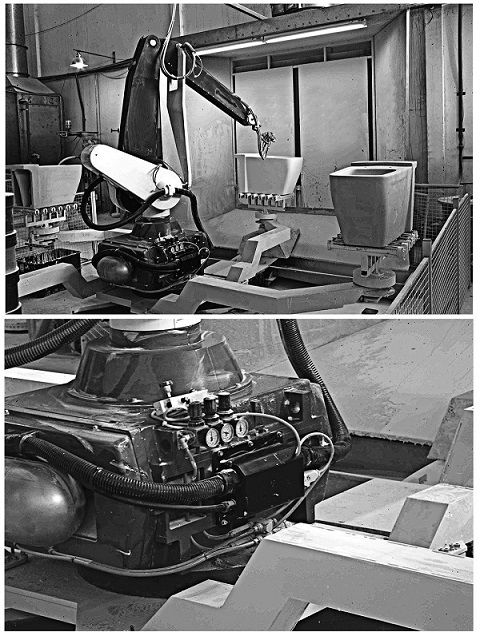 Xưởng sứ Việt Nam đưa vào sử dụng cánh tay robot phun men tự động